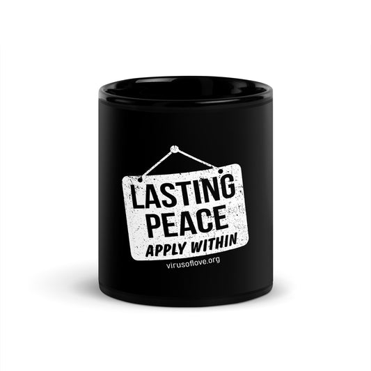 Lasting Peace Apply Within Black Glossy Mug