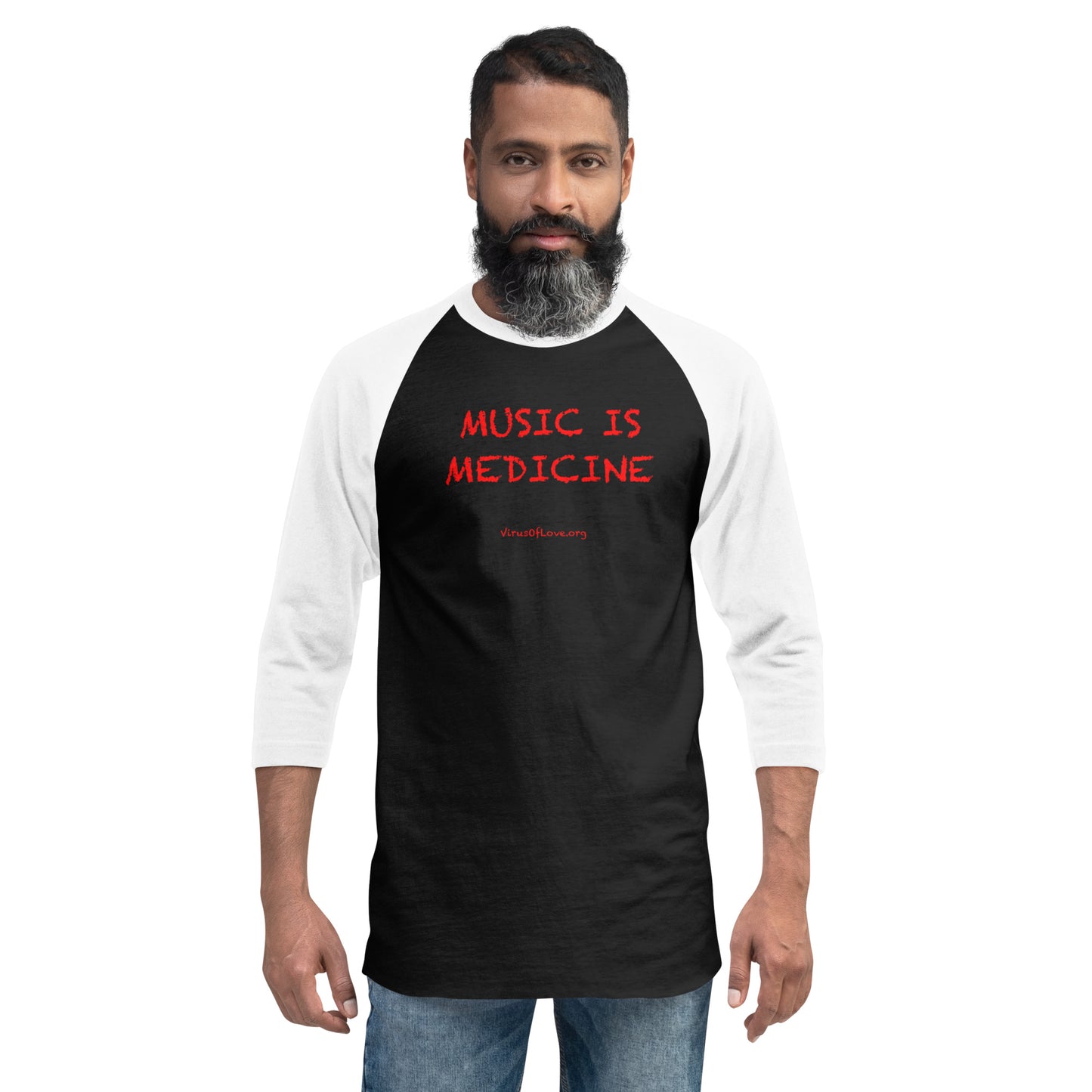 Music is Medicine - red font - 3/4 sleeve shirt