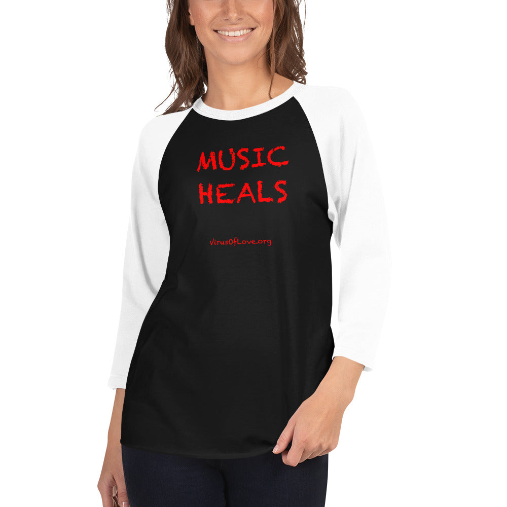 Music Heals 3/4 sleeve raglan shirt
