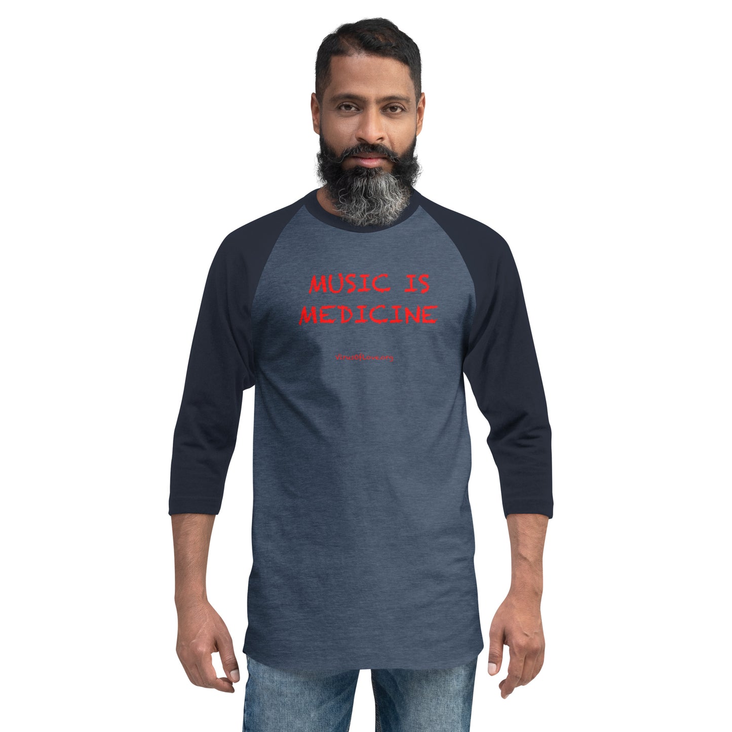 Music is Medicine - red font - 3/4 sleeve shirt