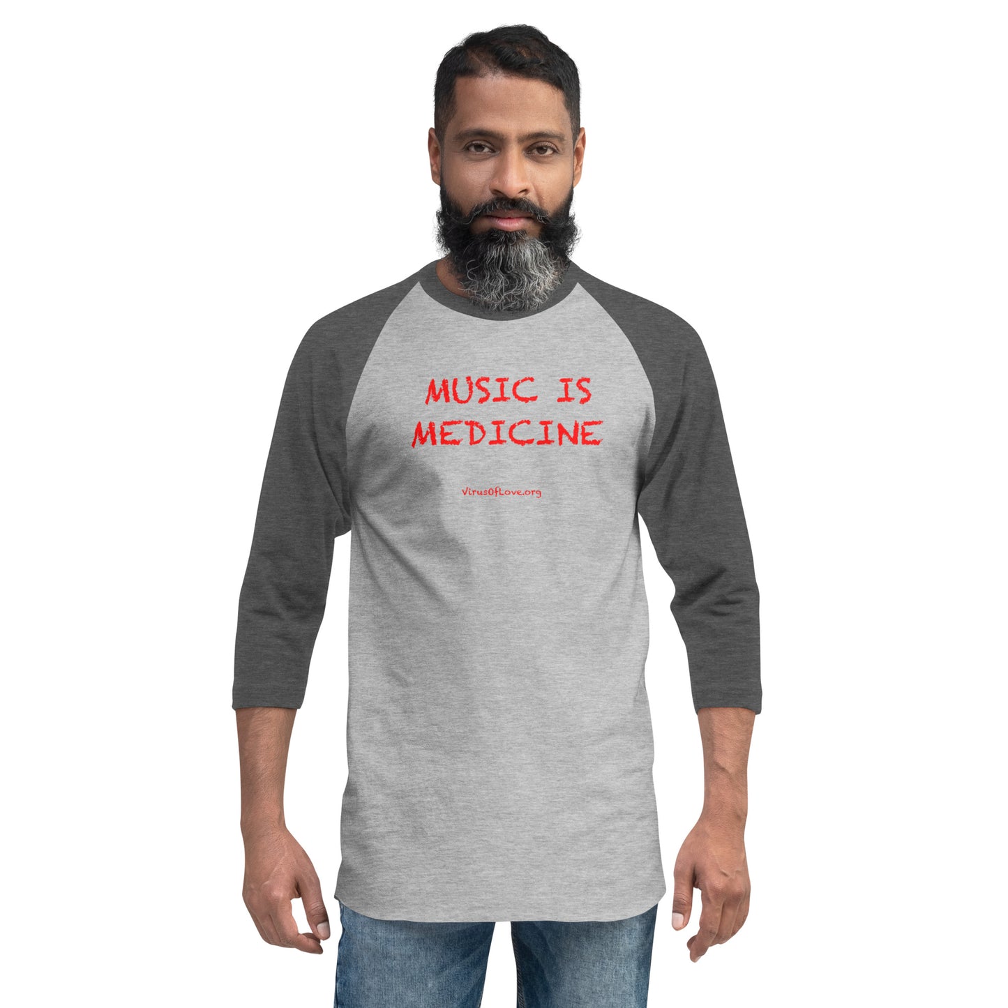 Music is Medicine - red font - 3/4 sleeve shirt