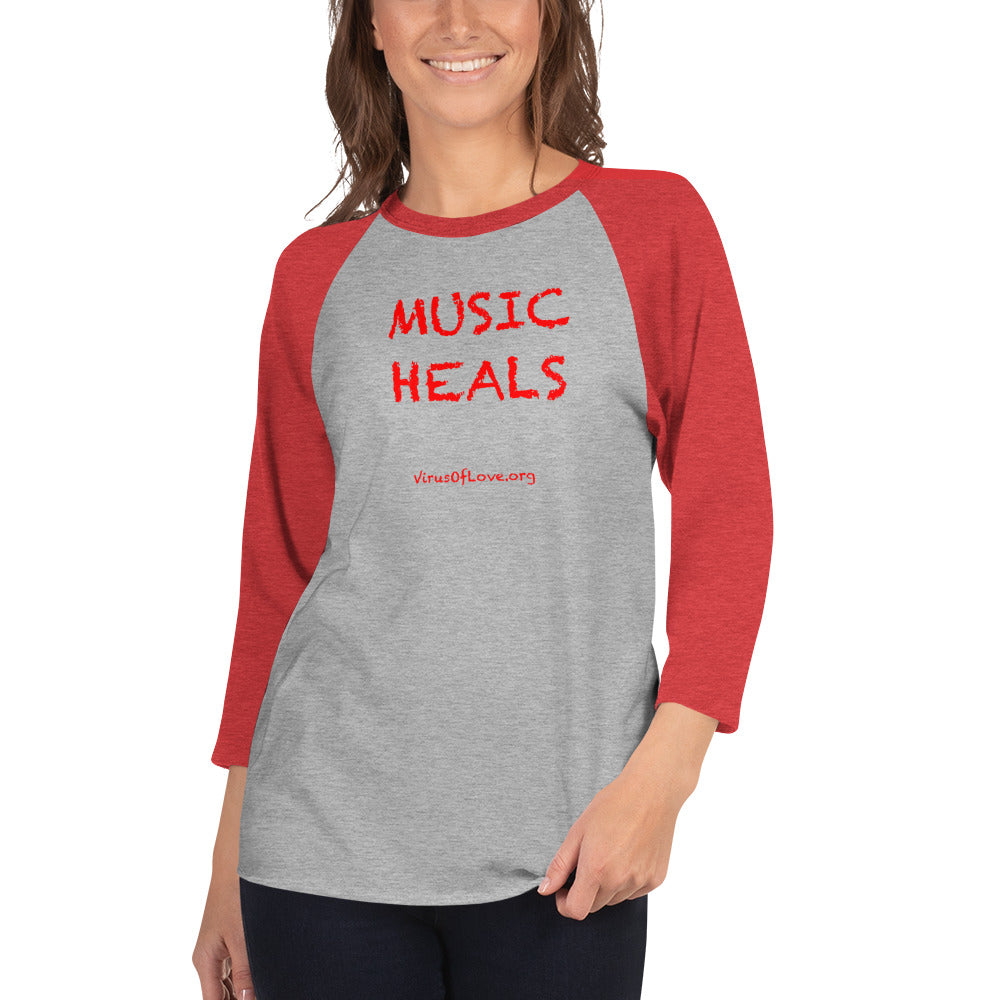 Music Heals 3/4 sleeve raglan shirt