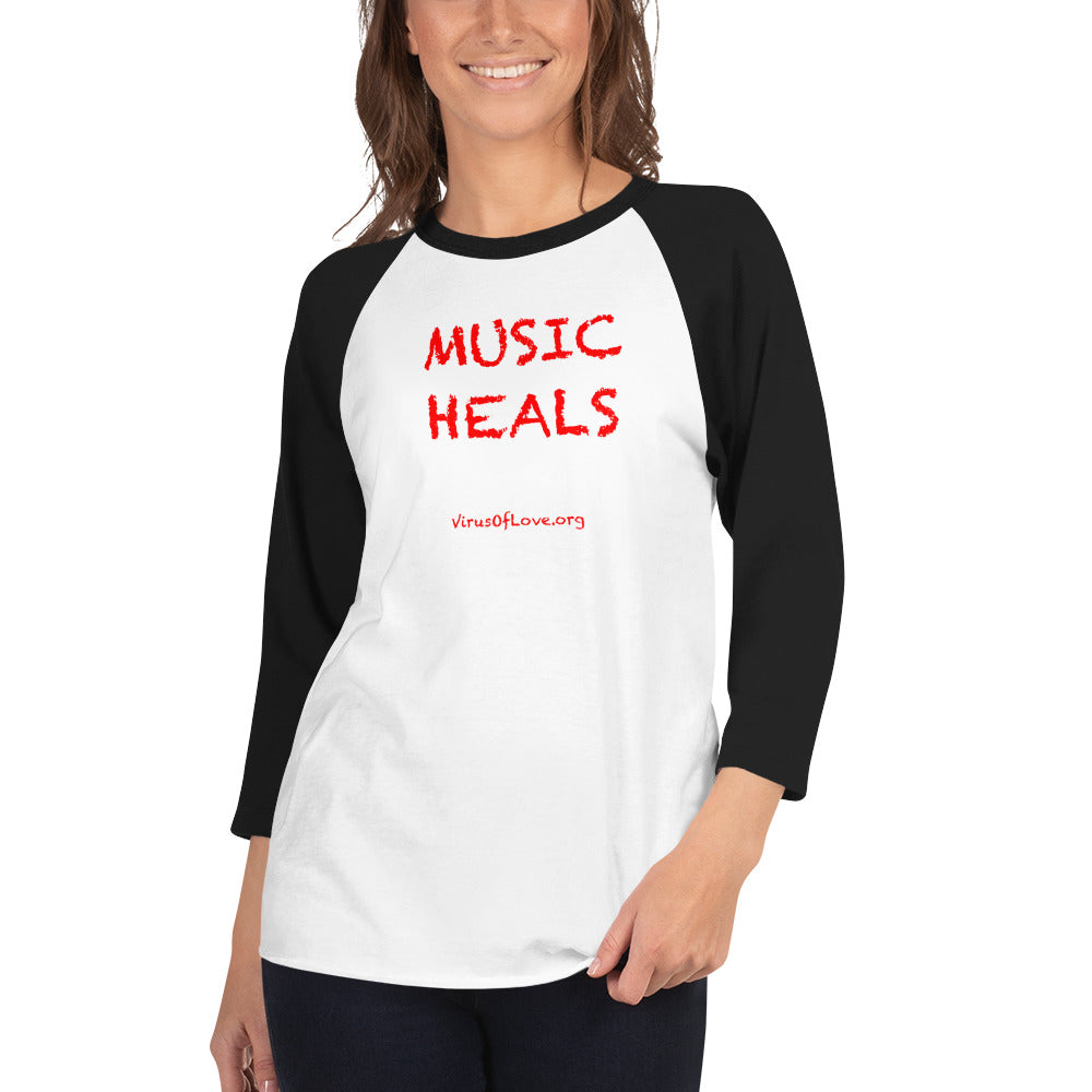 Music Heals 3/4 sleeve raglan shirt