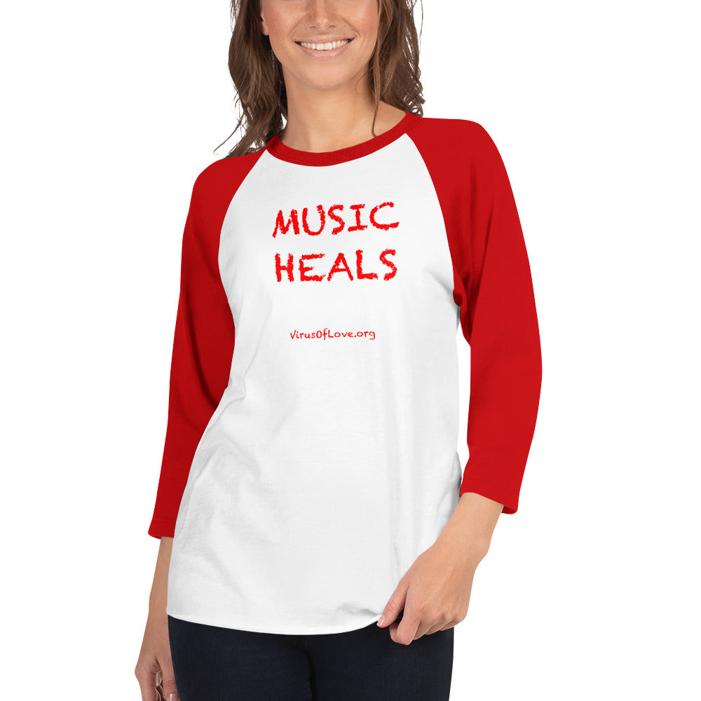 Music Heals 3/4 sleeve raglan shirt