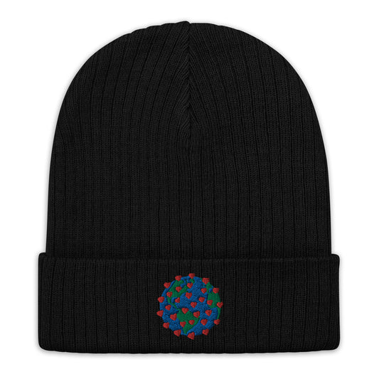 Ribbed knit beanie with embroidered Virus of Love Image